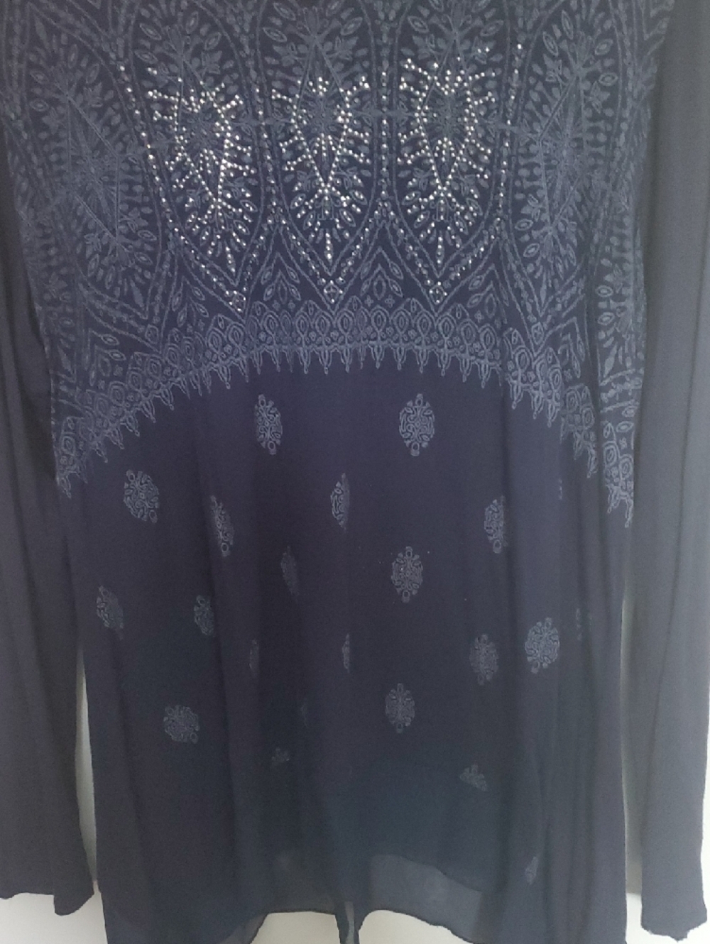 B.L.E.U. Navy Long-Sleeve Embellished Peasant Top - Picture 5 of 8